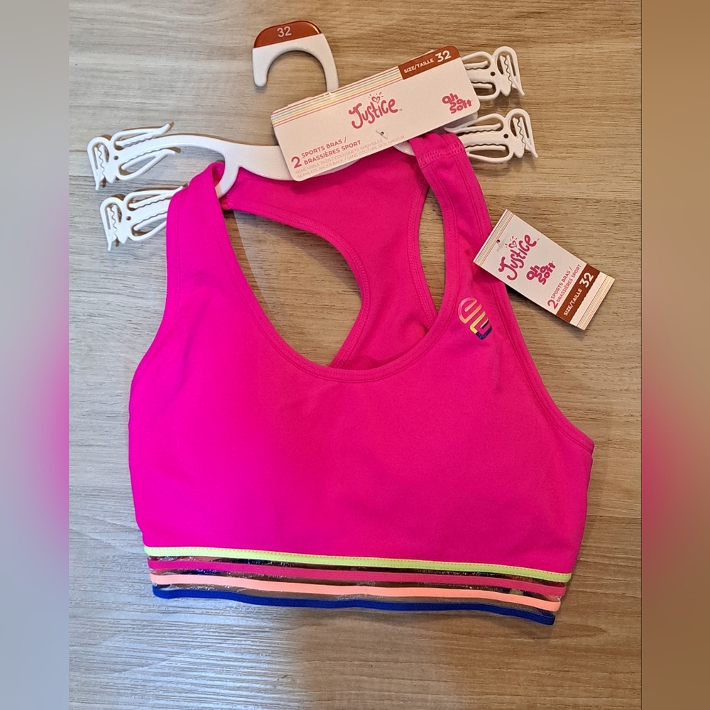1 Brand New Justice Girls Racerback Pink Sports Bra. Size 32